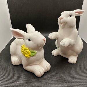 Ceramic Bunny Figurines with Yellow Accents